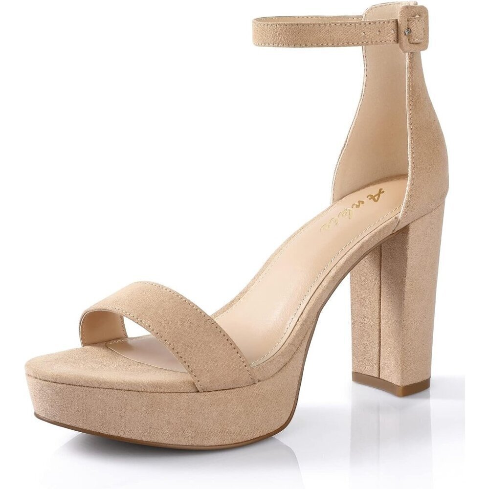 Women's Cream Ankis Chunky Block Open Toe Comfortable Strappy Heeled Sandals
